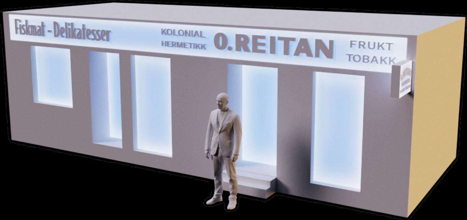 O. Reitan butikkfasade - 3D-visualisering
